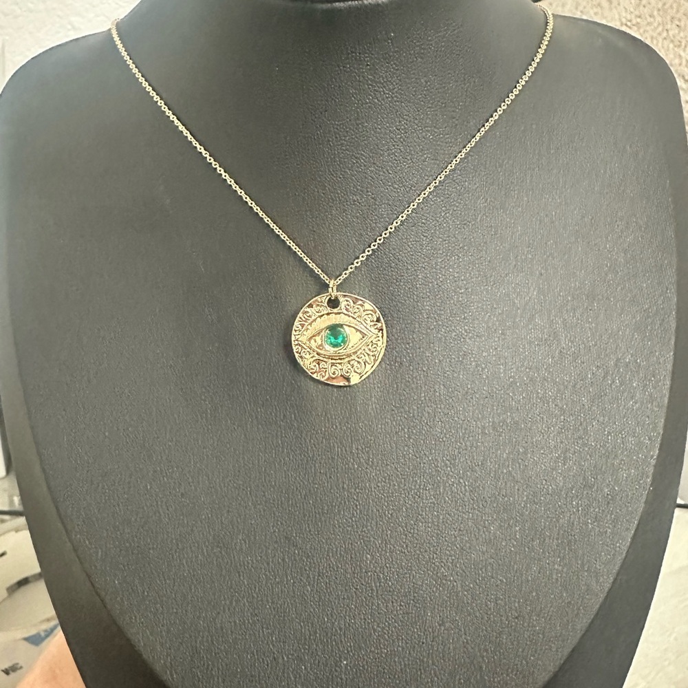 EXPRESS Gold-Tone Evil Eye Pendant Necklace – Teal Glass Center - Picture 5 of 8